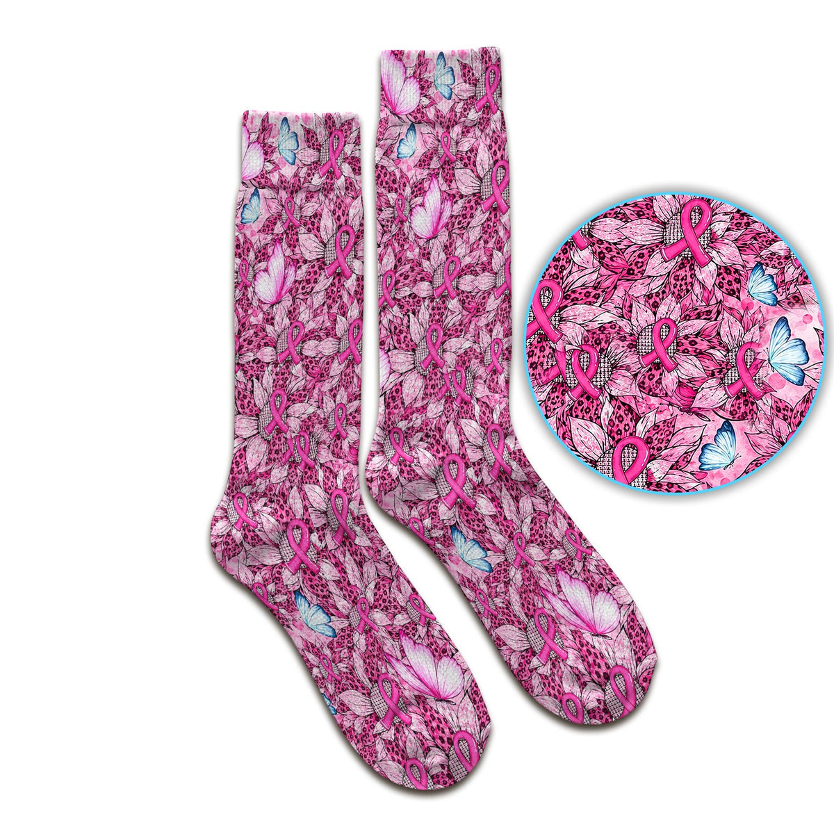 Pink Ribbon Butterfly Breast Cancer Nurse Socks