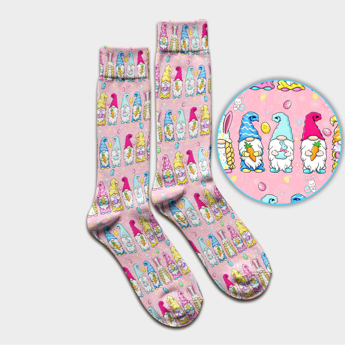 Colorful Easter Gnome Bunny Eggs Nurse Socks