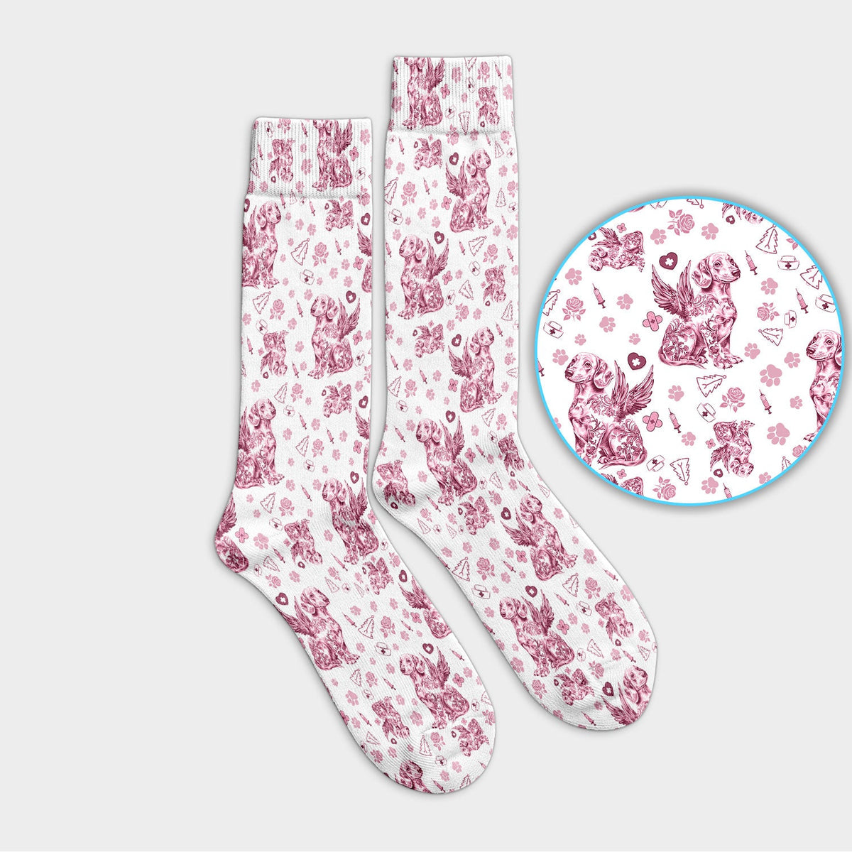 Toile De Jouy Dachshund Angel Nurse Socks