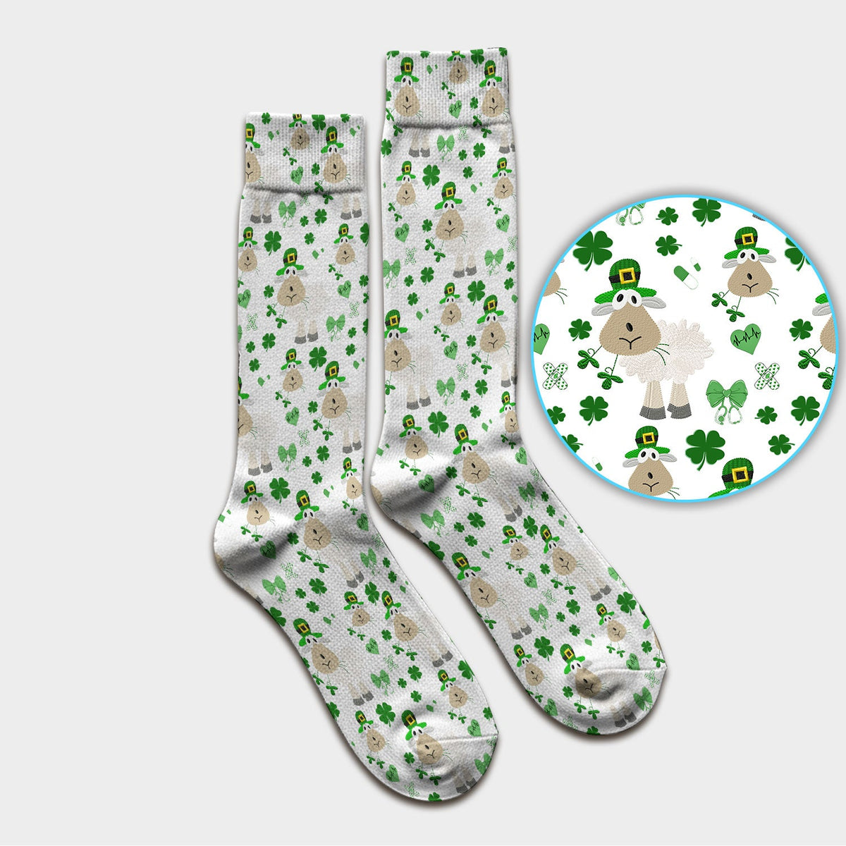 Sheep Shamrock Nurse Socks - St Patricks Day Gift
