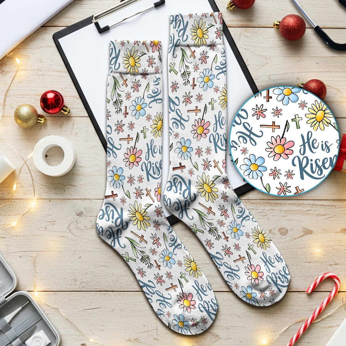 Risen Cross Flower Nurse Socks - Easter Gift