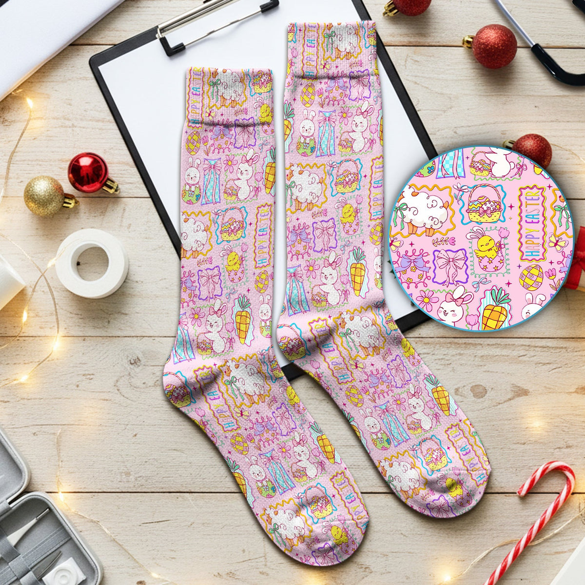 Bunny Egg Bow Nurse Socks - Easter Gift