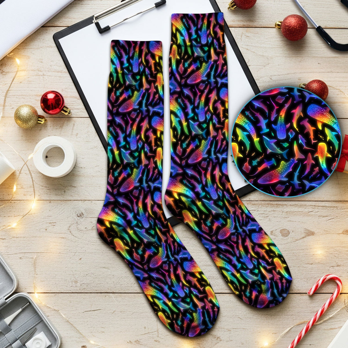 Vibrant Rainbow Shark Nurse Socks