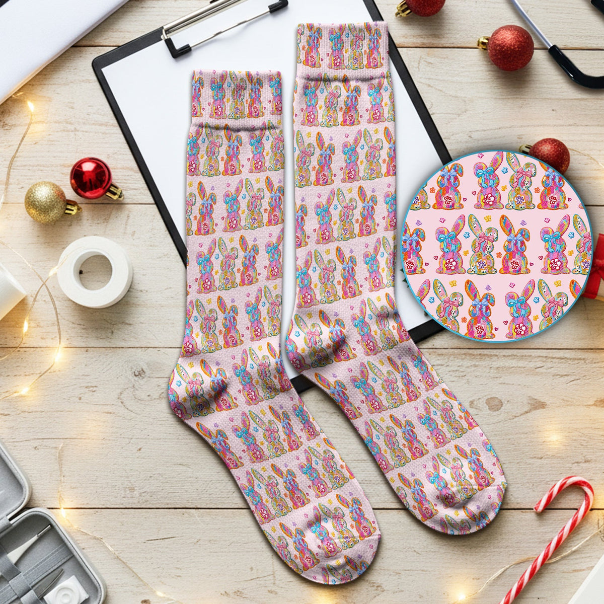 Pastel Bunny Floral Nurse Socks