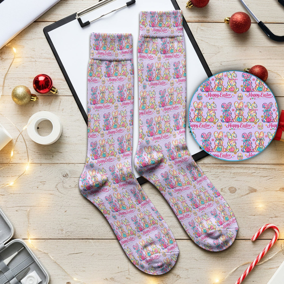 Pink Happy Easter Bunny Nurse Socks