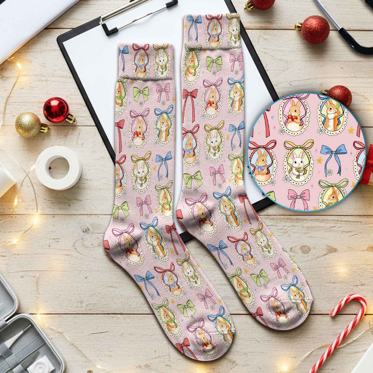 Bunny Cameo Bow Nurse Socks - Easter Gift