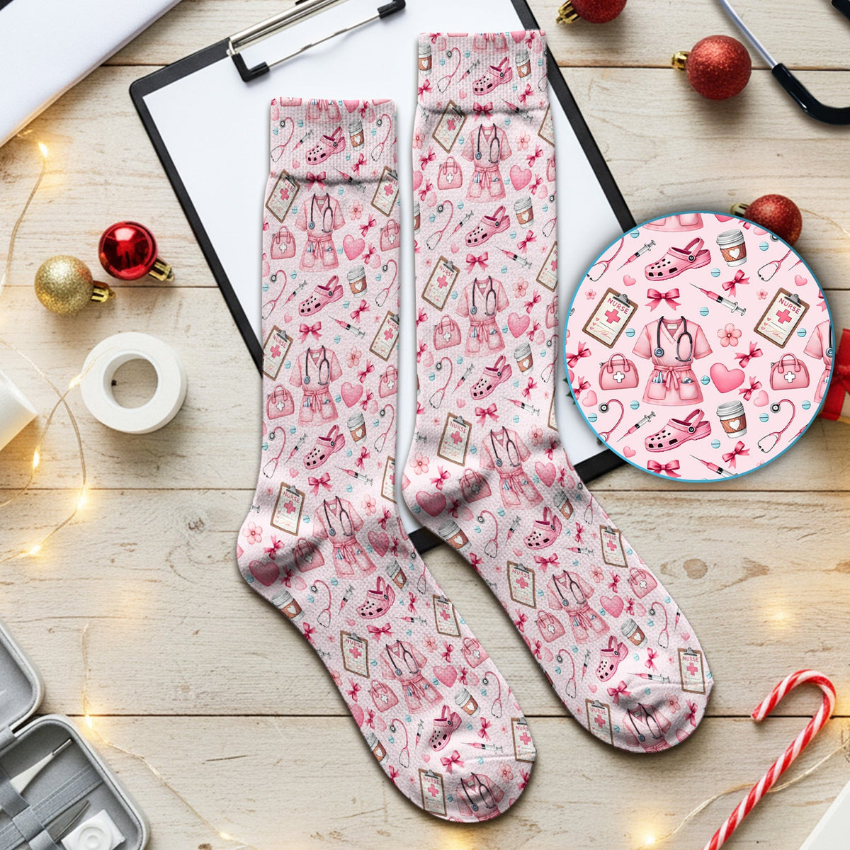 Valentine Pink Nurse Icons Socks