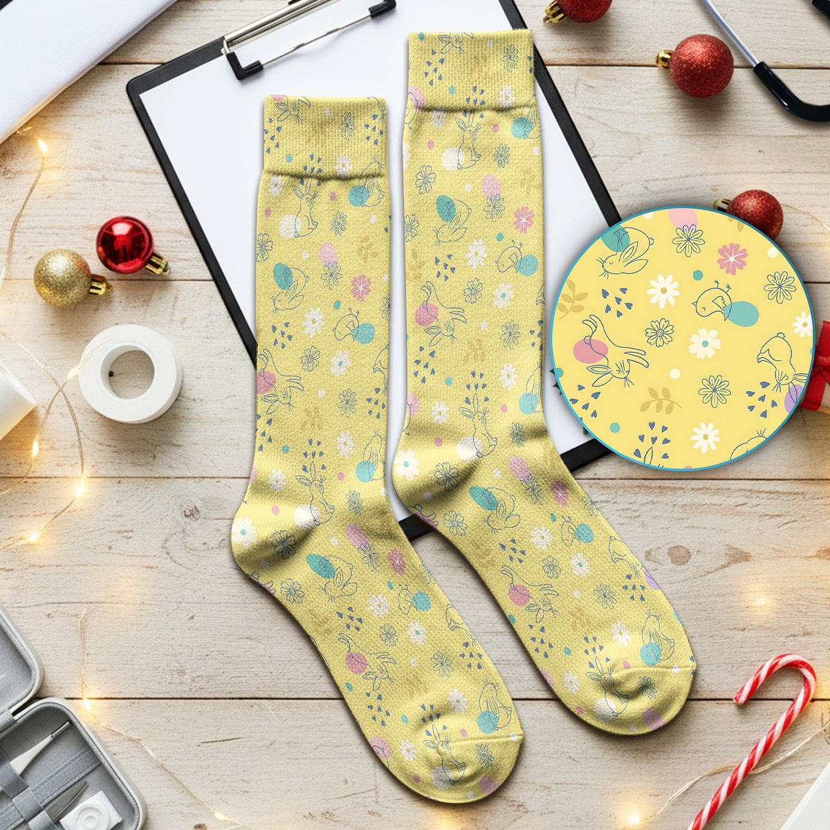 Whimsical Easter Bunny Eggs Nurse Socks