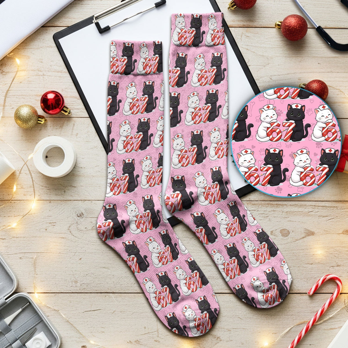 Xmas Cat Six Seven Nurse Socks