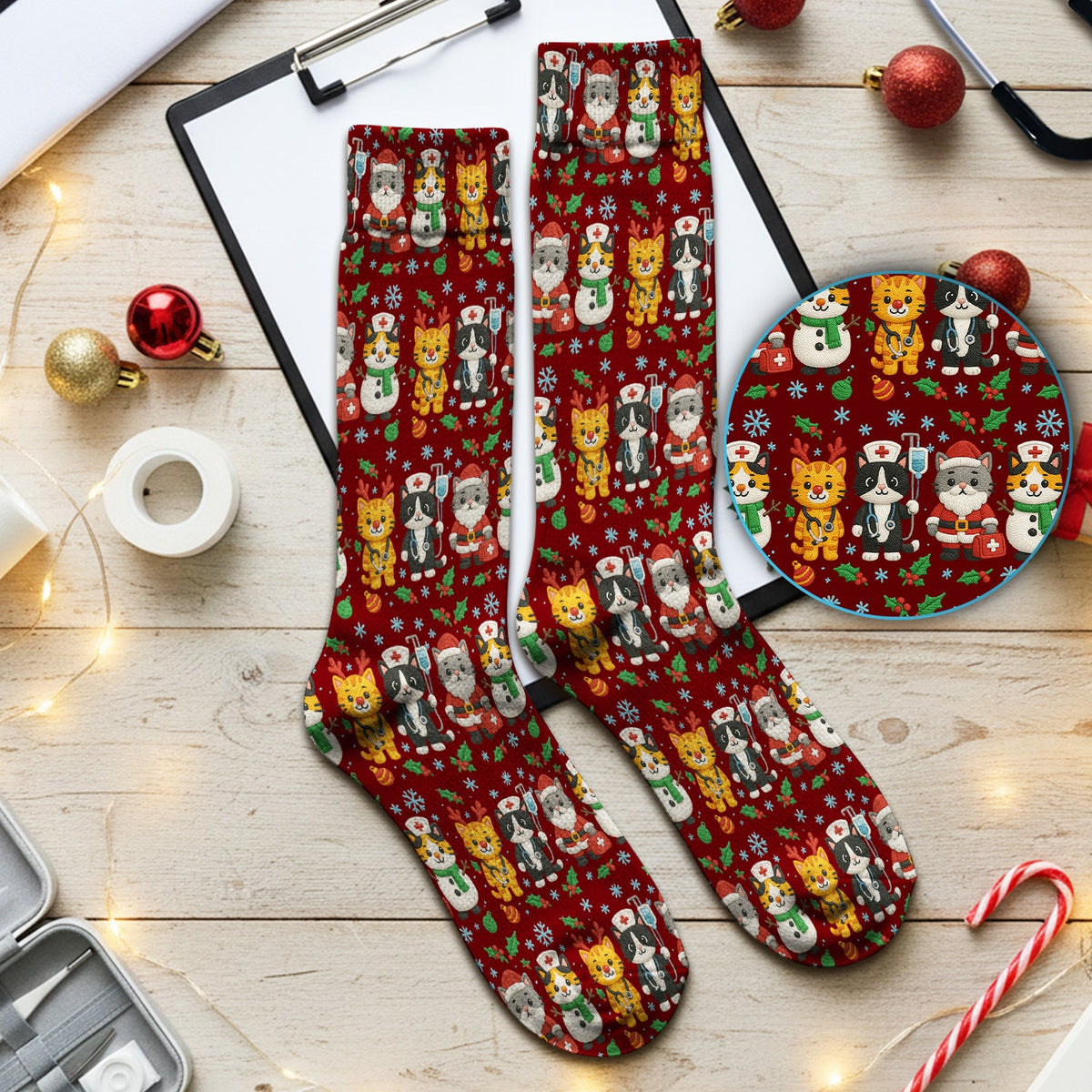 Christmas Kitty Nurse Socks