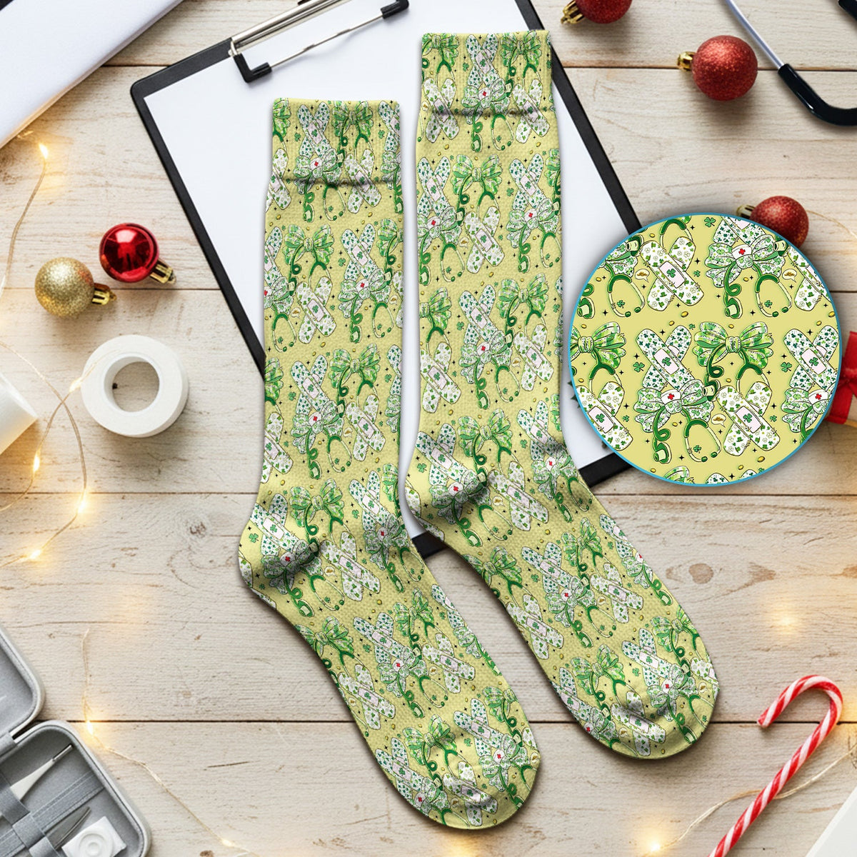 St Patrick Shamrock Stethoscope Nurse Socks