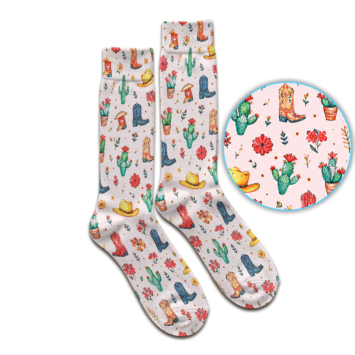 Whimsical Western Cactus Boots Nurse Socks