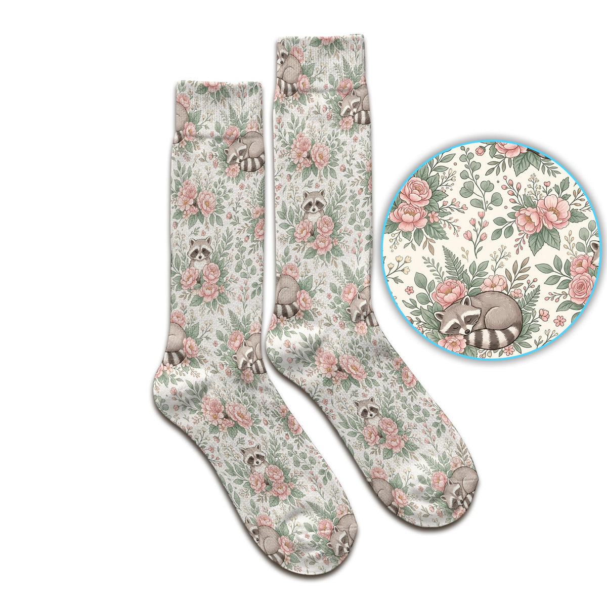 Sleeping Raccoon Rose Garden Nurse Socks