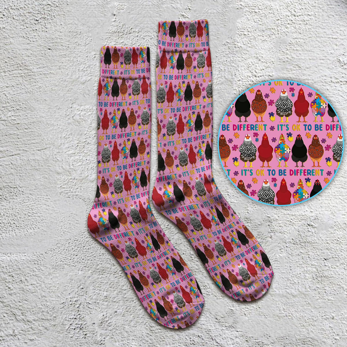 Autism Chicken It's OK To Be Different Nurse Socks