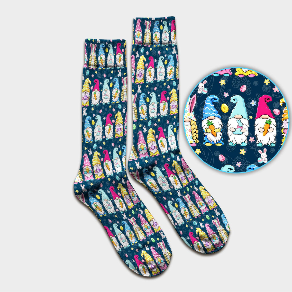 Colorful Easter Gnome Bunny Eggs Nurse Socks