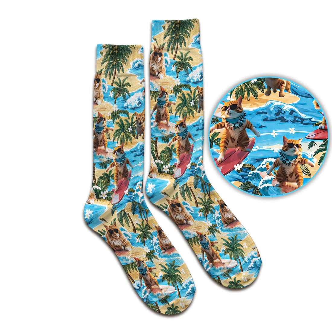 Tropical Surfing Cat Beach Wave Island Nurse Socks