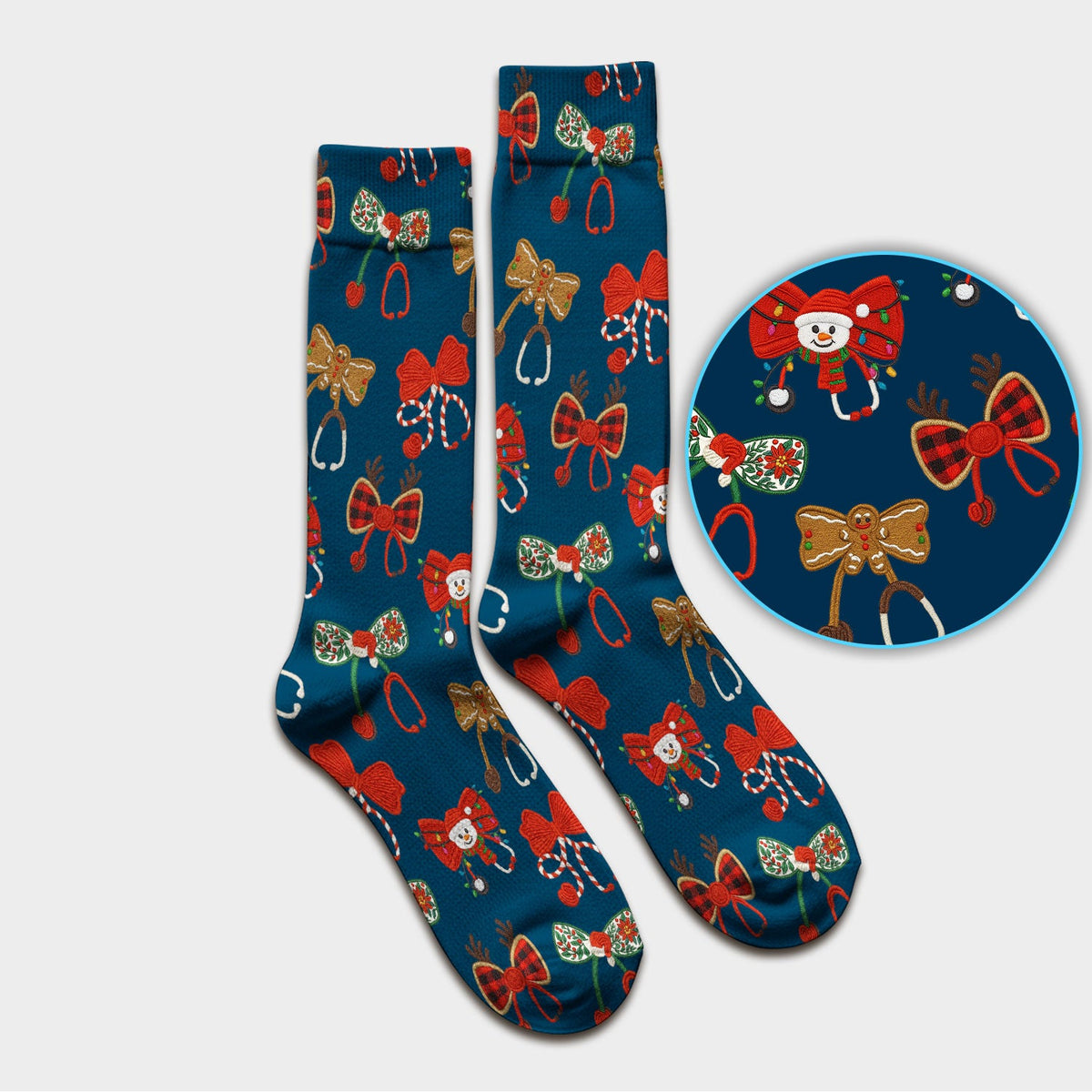 Christmas Stethoscope Bow Nurse Socks