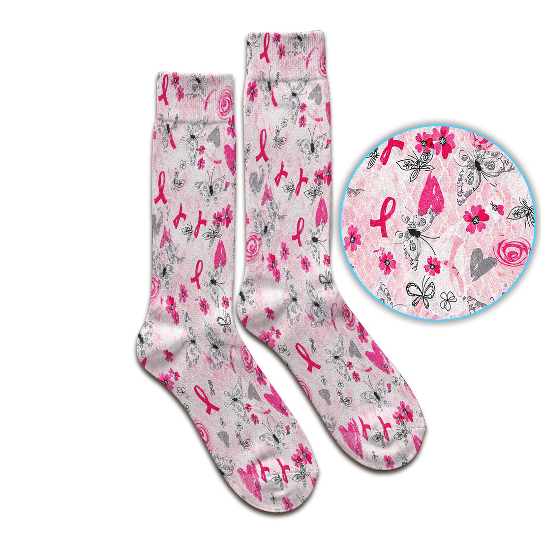 Breast Cancer Awareness Butterfly Floral Nurse Socks