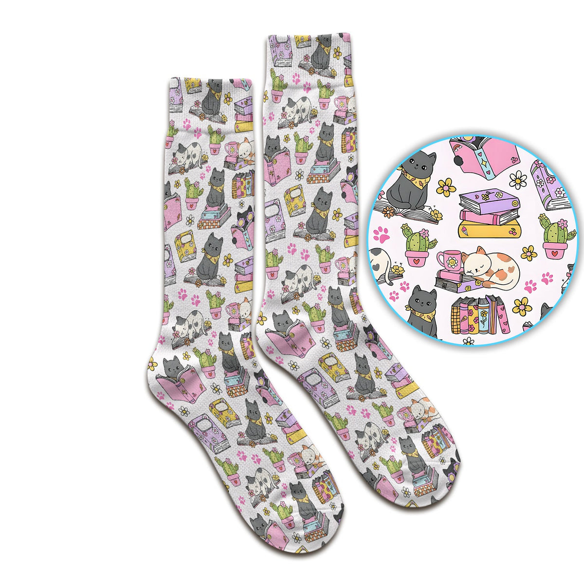 Cat Book Cactus Nurse Socks