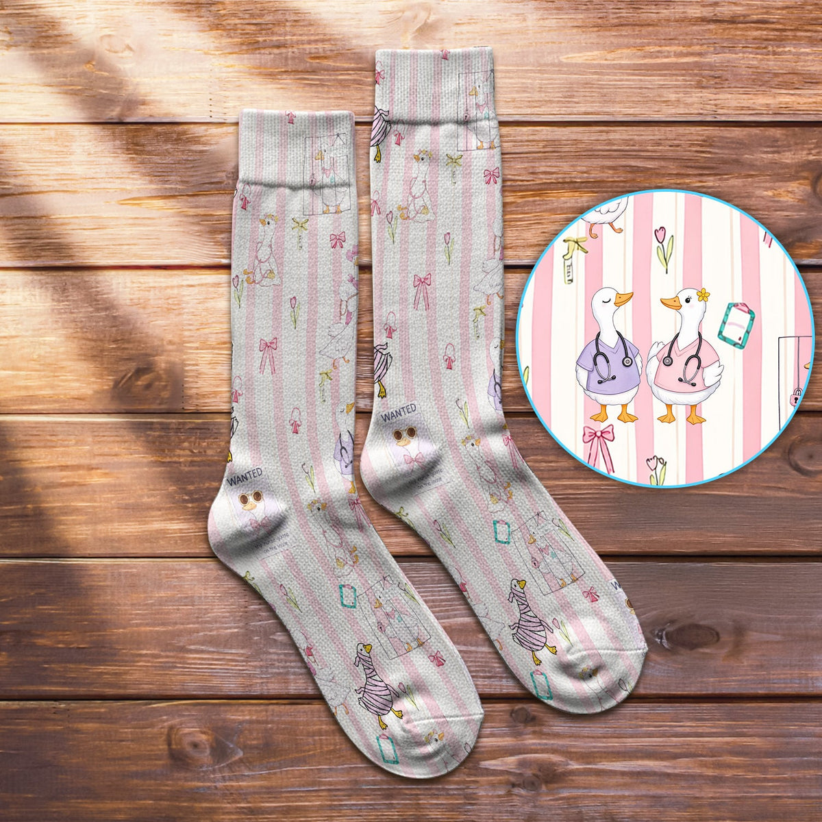 Duck Stripe Nurse Socks