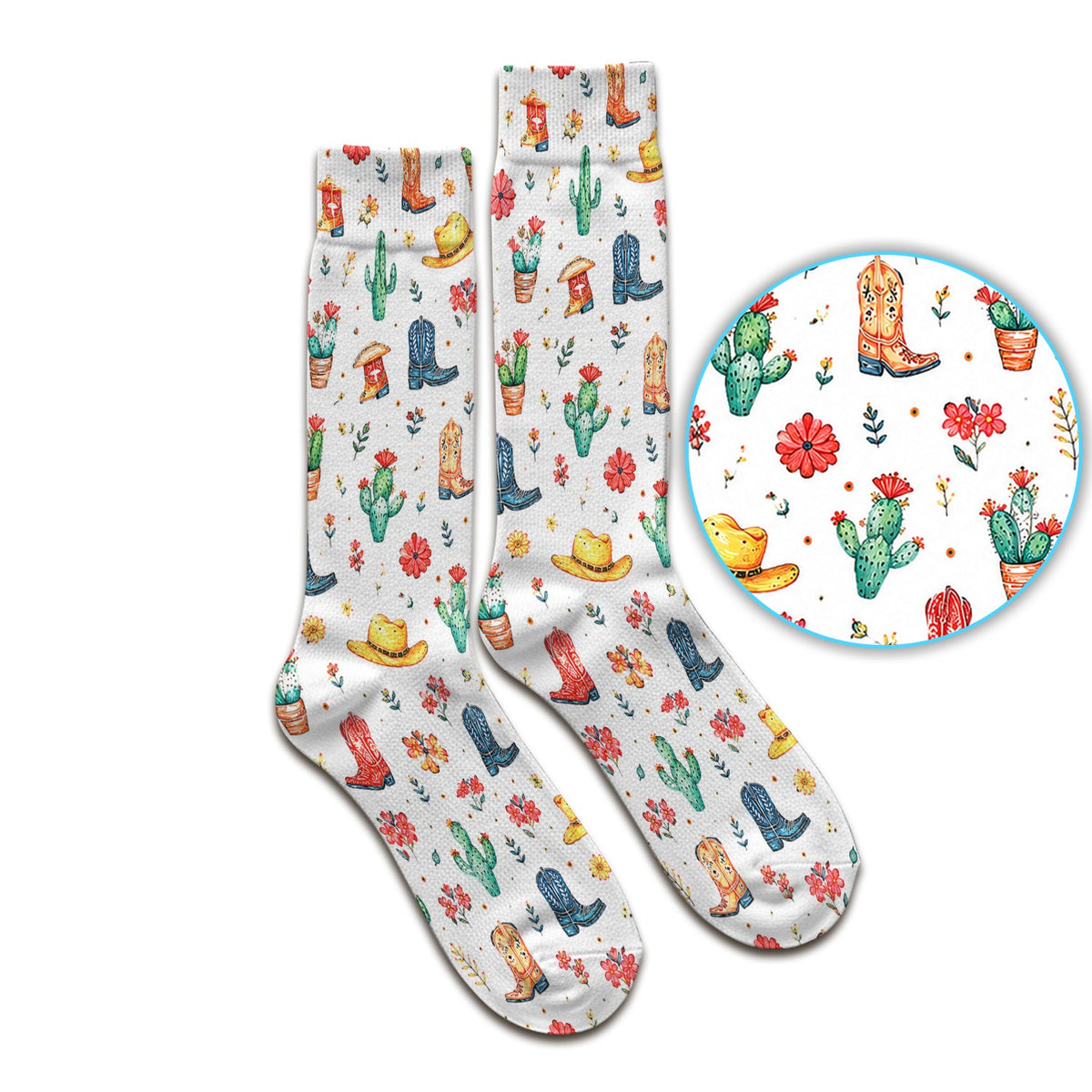 Whimsical Western Cactus Boots Nurse Socks