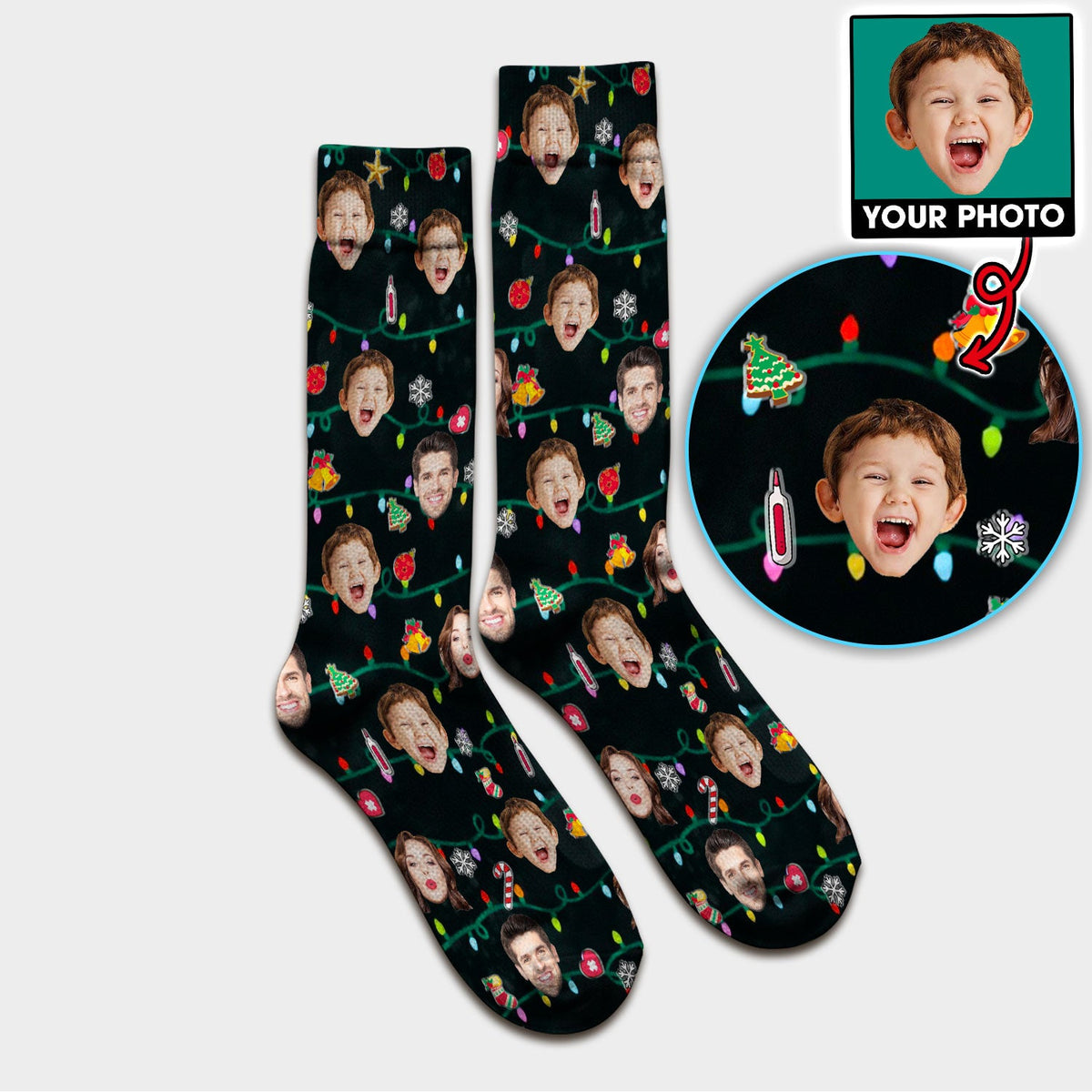 Personalized Xmas Photo Face Nurse Scrub Socks