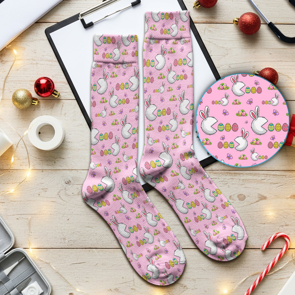 Bunny Colorful Eggs Nurse Socks - Easter Gift