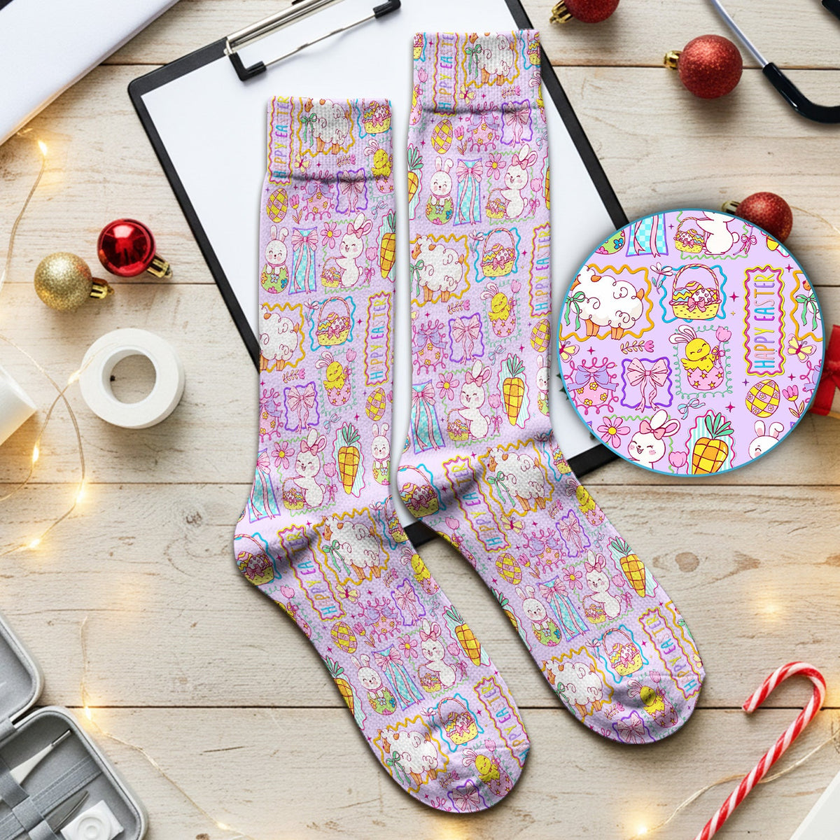 Bunny Egg Bow Nurse Socks - Easter Gift