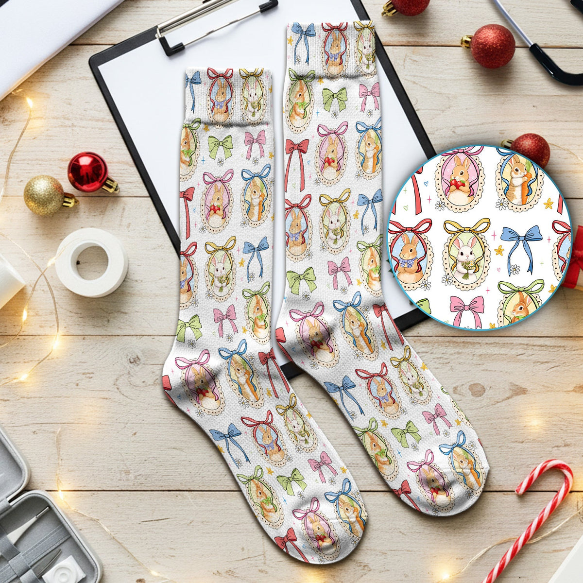 Bunny Cameo Bow Nurse Socks - Easter Gift