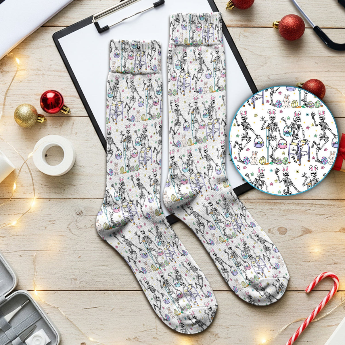 Fun Skeleton Bunny Nurse Socks - Easter Gift