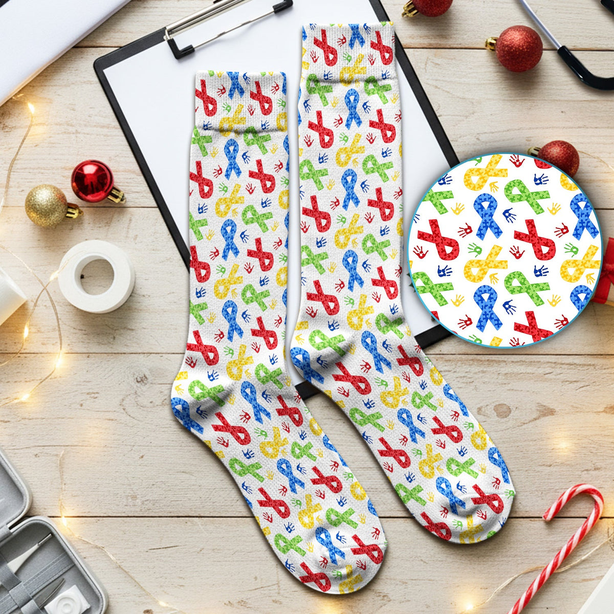 Ribbon Handprint Nurse Socks