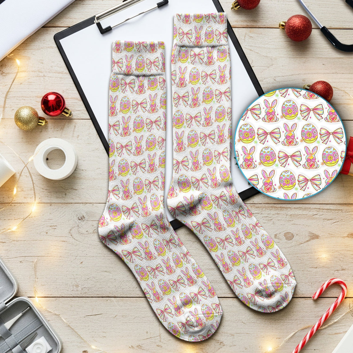 Bunny Pastel Egg Bow Nurse Socks - Easter Gift