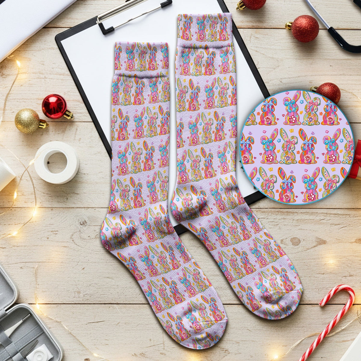 Pastel Bunny Floral Nurse Socks