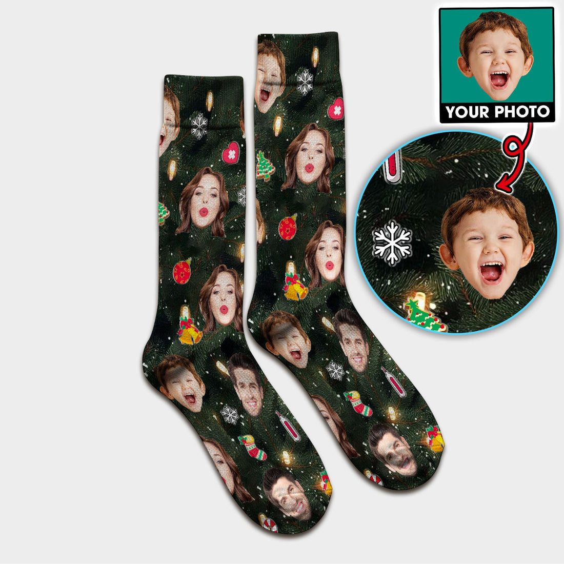 Personalized Christmas Photo Face Nurse Socks