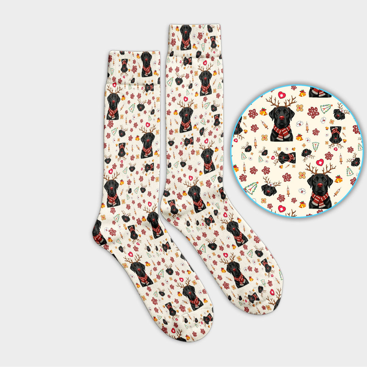 Black Lab Reindeer Christmas Nurse Socks - Gift For Dog Lover