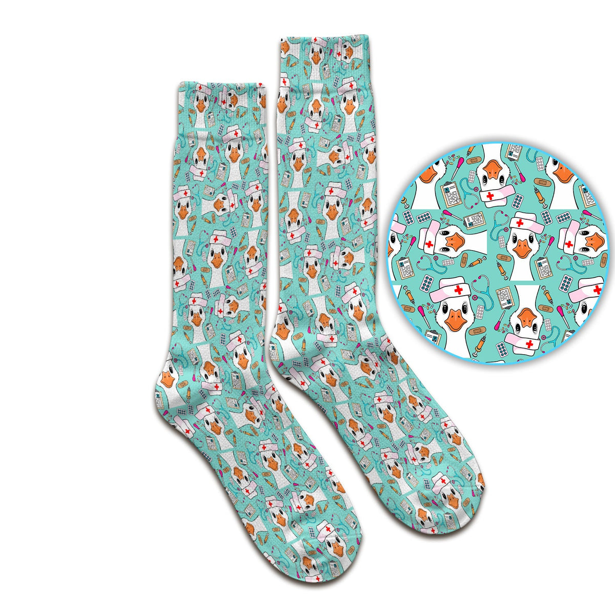 Duck Wearing Hat With Medical Tools Nurse Socks