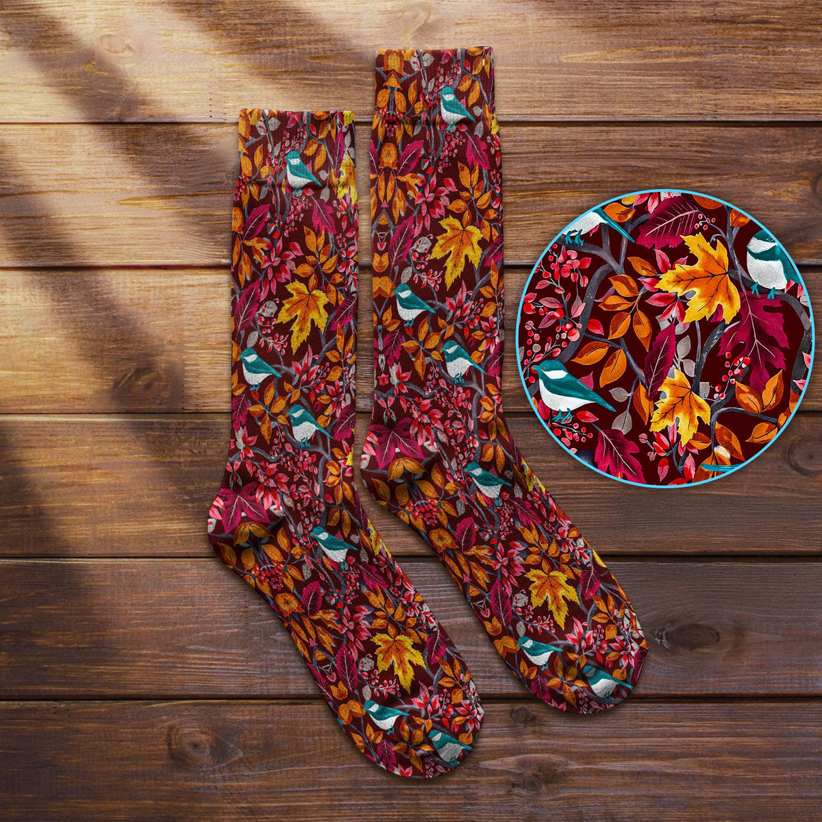 Autumn Leaves Blue Bird Nurse Socks