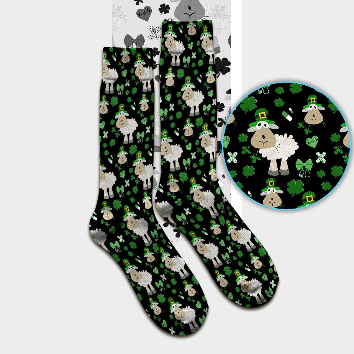 Sheep Shamrock Nurse Socks - St Patricks Day Gift