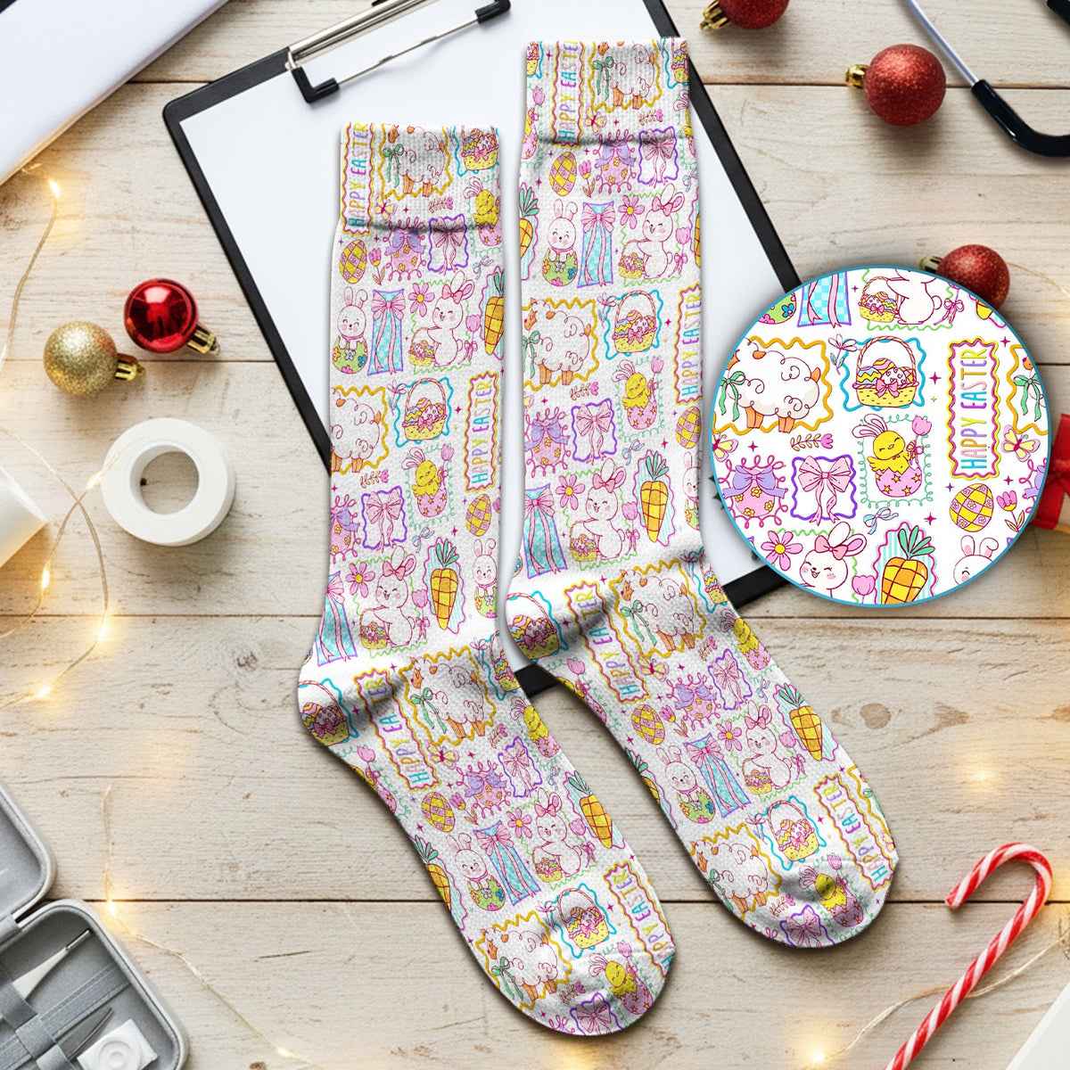 Bunny Egg Bow Nurse Socks - Easter Gift