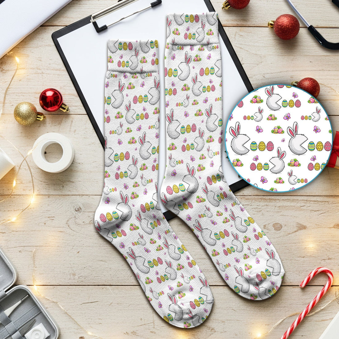 Bunny Colorful Eggs Nurse Socks - Easter Gift