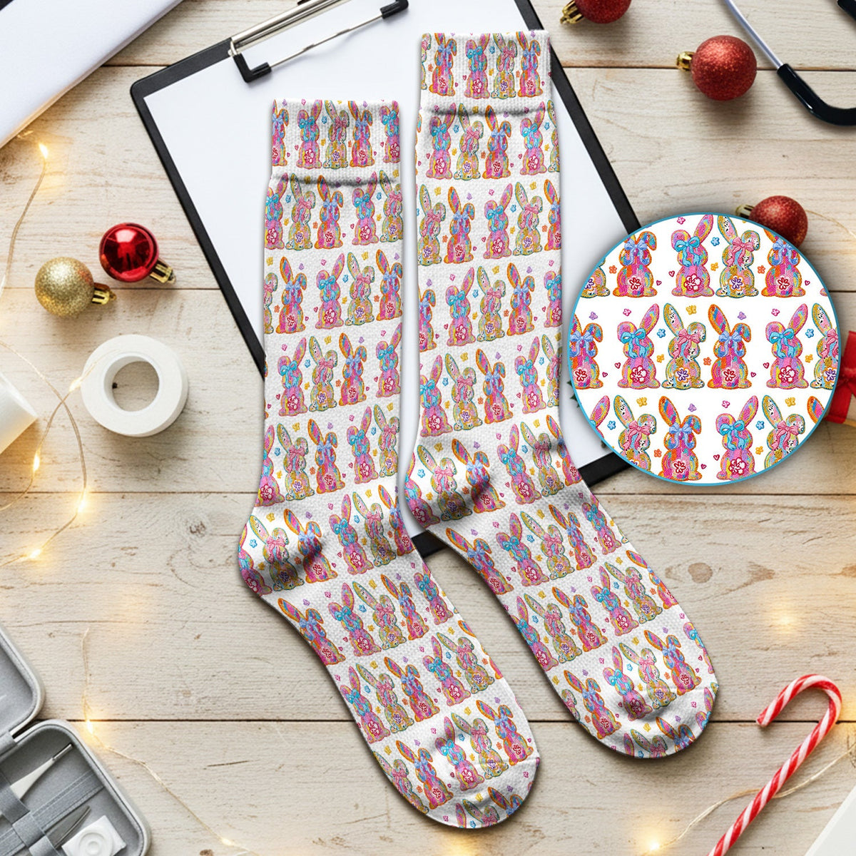 Pastel Bunny Floral Nurse Socks