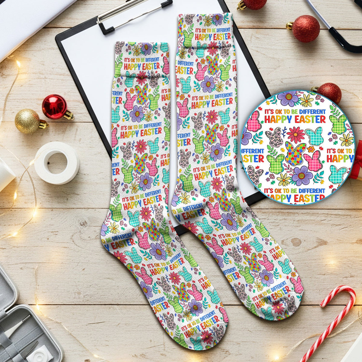Bunny Floral Nurse Socks - Easter Gift