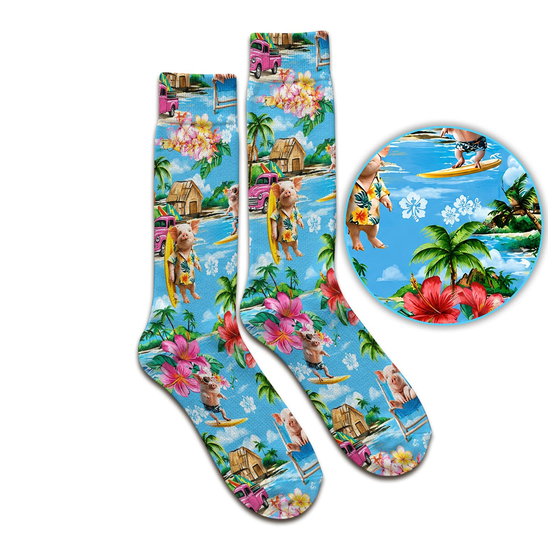 Tropical Surfing Pig Beach Nurse Socks