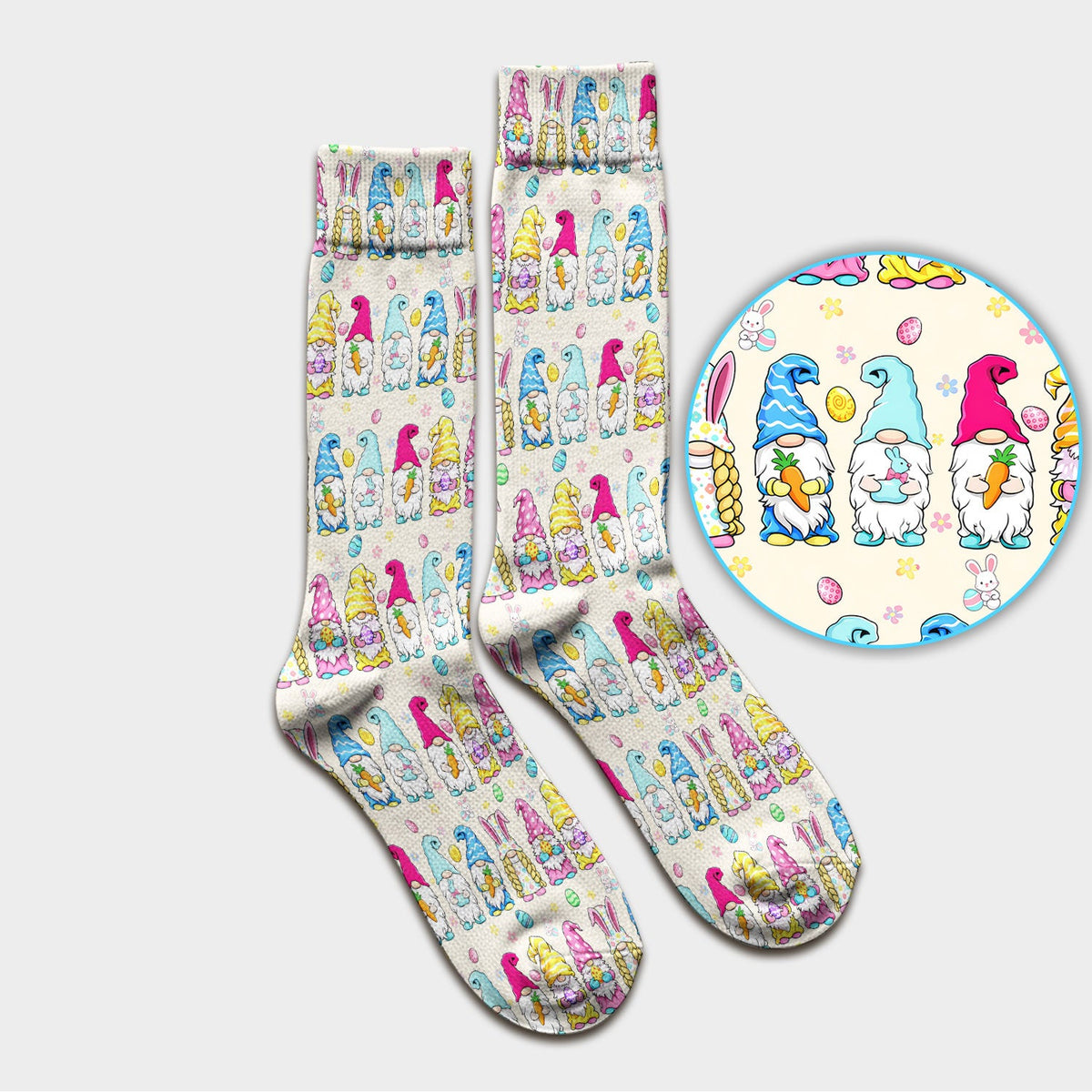 Colorful Easter Gnome Bunny Eggs Nurse Socks