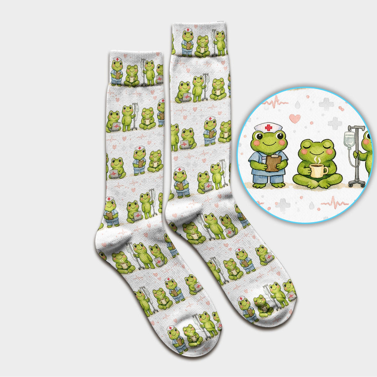 Adorable Frog Various Poses Nurse Socks
