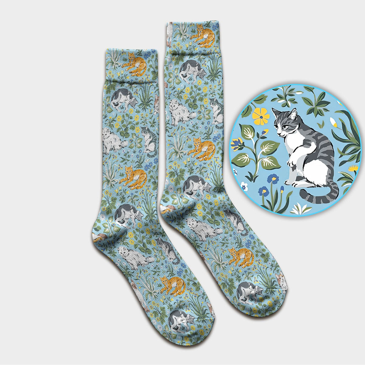 Floral Cat Garden Nurse Socks