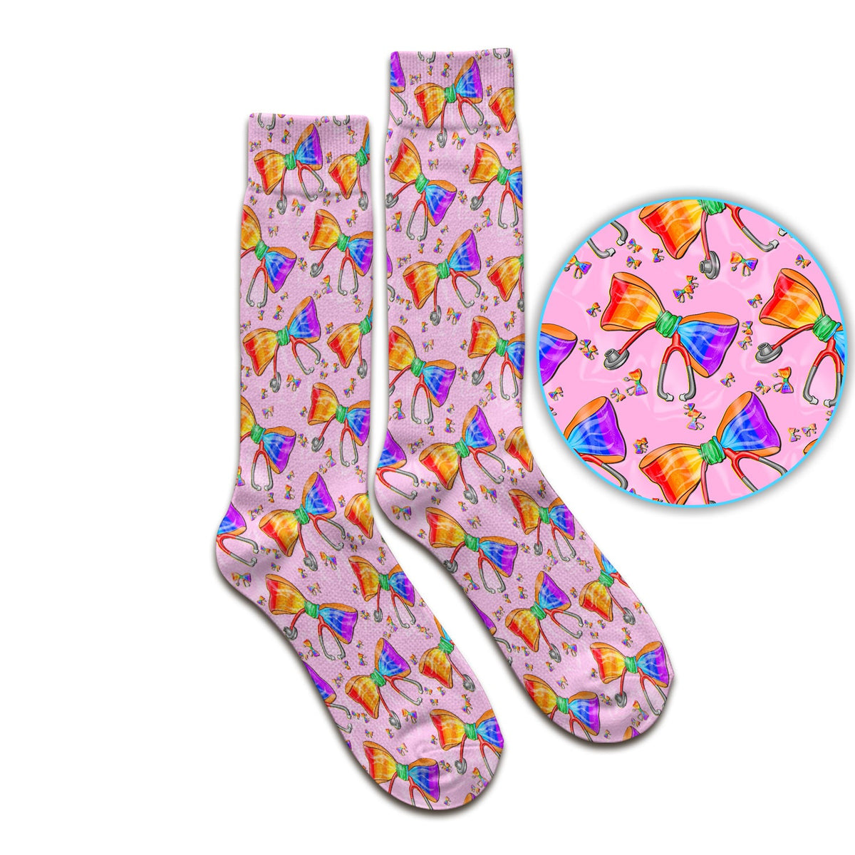 Colorful Rainbow Bow Stethoscope Nurse Socks