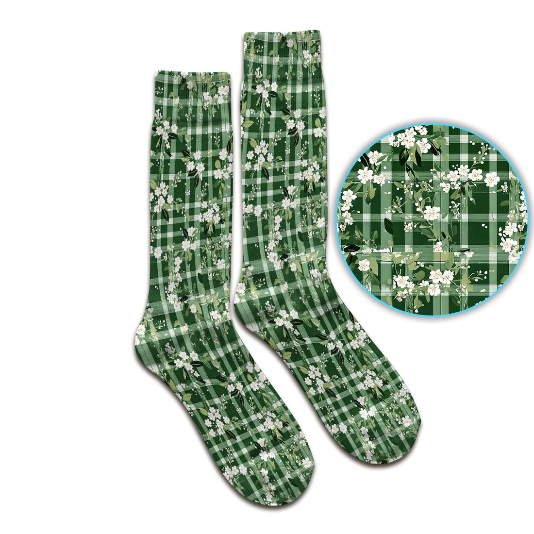 Green Gingham Floral Nurse Socks