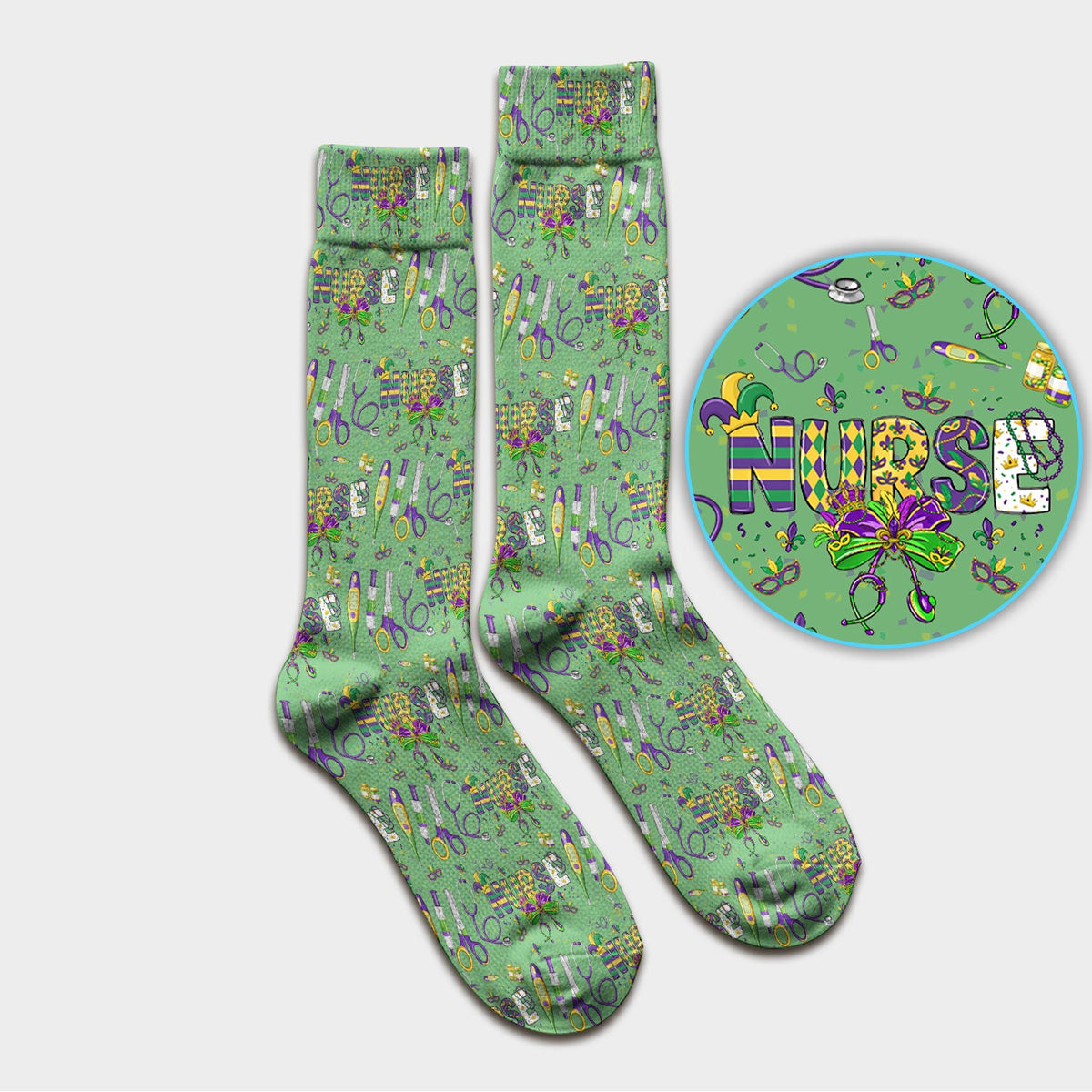 Mardi Gras Holiday Nurse Socks