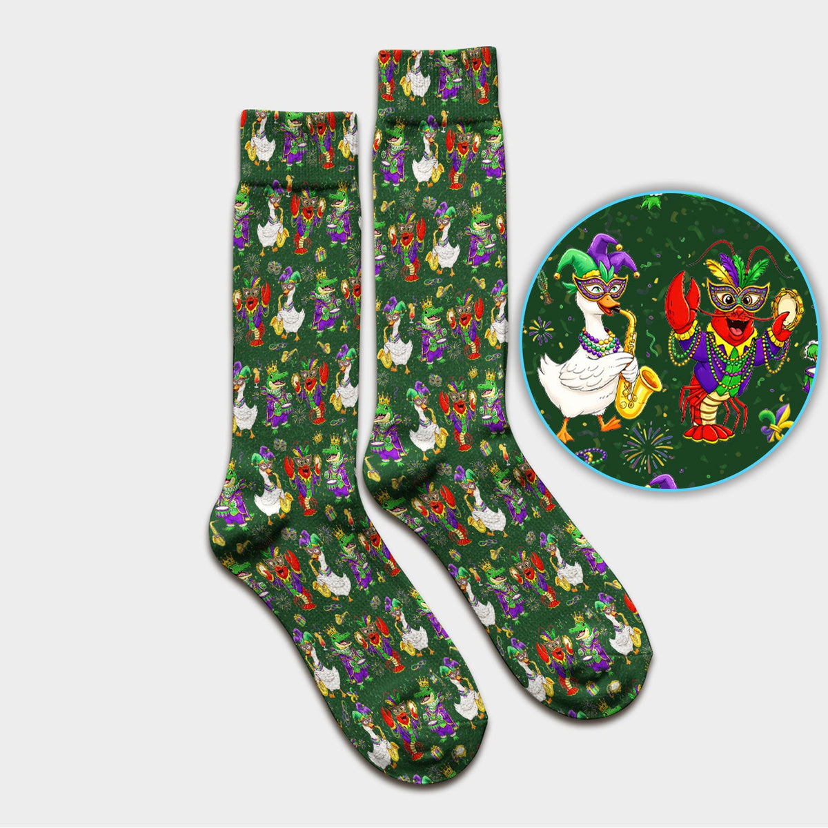 Crawfish Duck Mardi Gras Nurse Socks